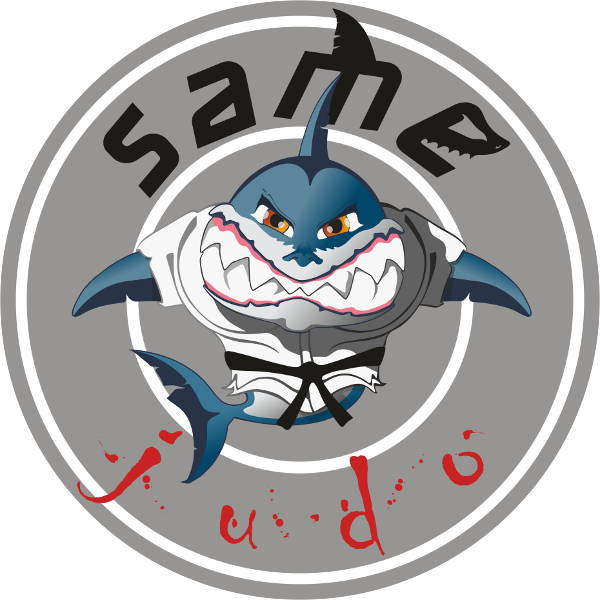 Logo Rekin na szarym tle napis Same Judo